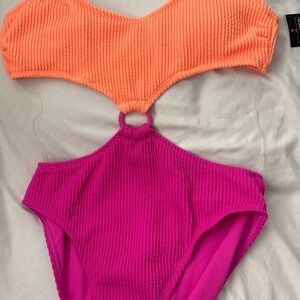Salt + Cove Orange and Pink One Piece Swimsuits with Modern Cutouts